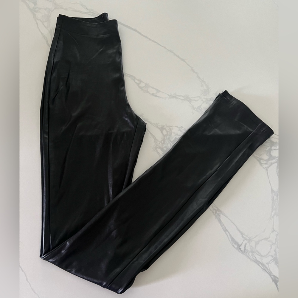 SHEIN - Split Hem Vegan Leather Mini Flare Pants